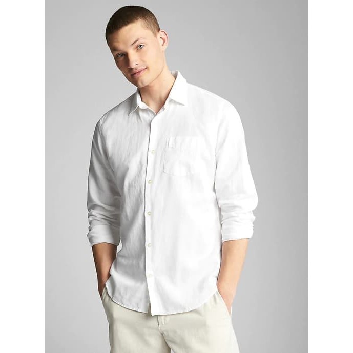 Kemeja GAP Standard Fit Shirt Linen Cotton White Oxford Original Putih