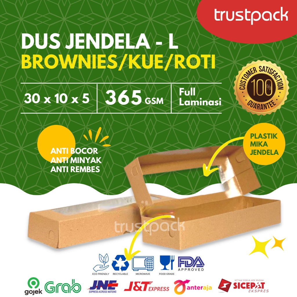 Dus Brownies L Kraft Laminasi 30x10x5// dus roti sobek/ dus cookies