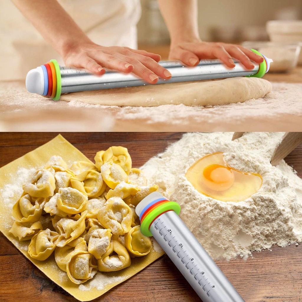 HOVELSHOP Penggilas Adonan Kue 35 CM Stainless Rolling Pin 4 Ketebalan