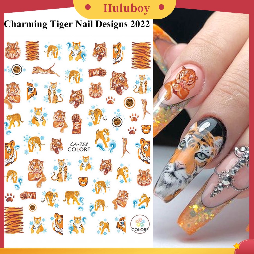 Huluboy Huluboy♡ 3pcs / Set Stiker Kuku 3D Motif Leopard / Macan Untuk Nail Art / Manicure