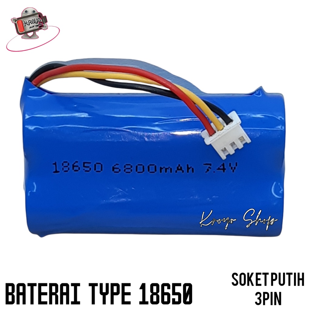 Baterai 18650 Socket Putih 3 Pin Li-ion 7.4volt - 6800mAh