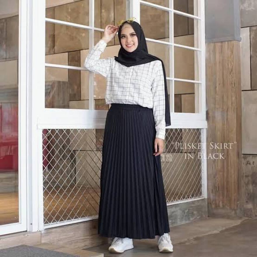 Rok Plisket Klok Black / Bawahan Perempuan / Rok Plisket Premium / Plisket Rok Perempuan