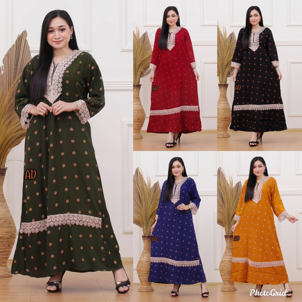 Daster Renda Arab Motif Polkadot Lengan Panjang