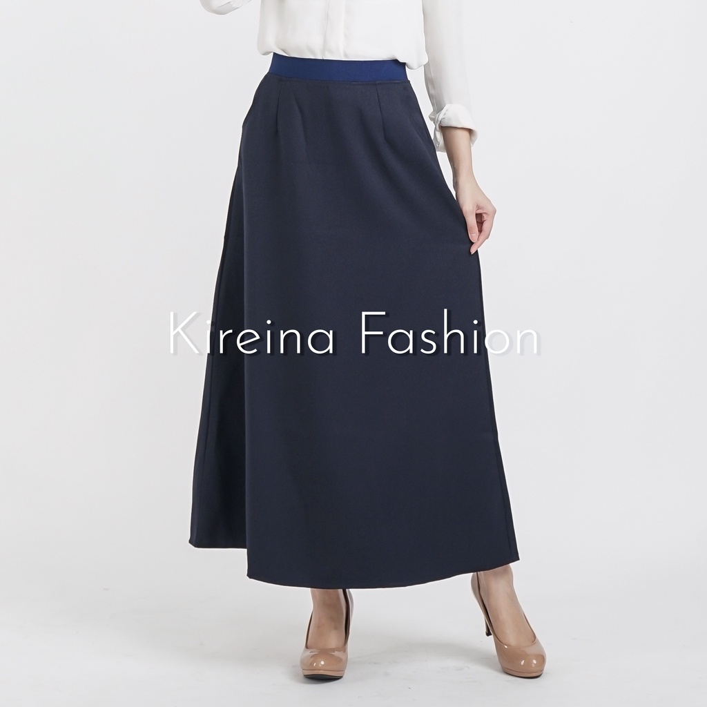 Rok Pinggang Karet Premium Rok Kerja Panjang Rok Line A Formal Rok Mayung Bahan Grasella | Kireina Fashion