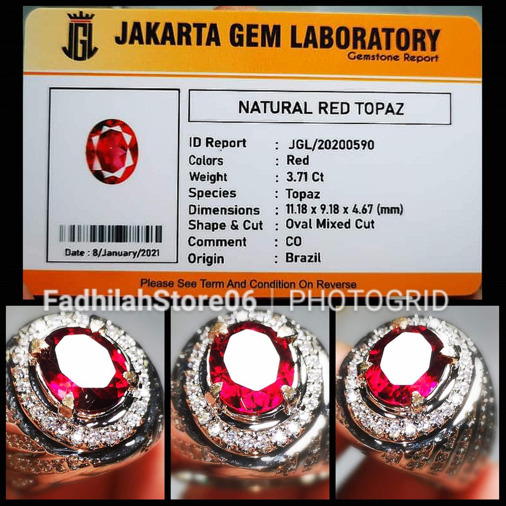 NATURAL RED TOPAZ CUTTING TOP LUSTER + MEMO LAB