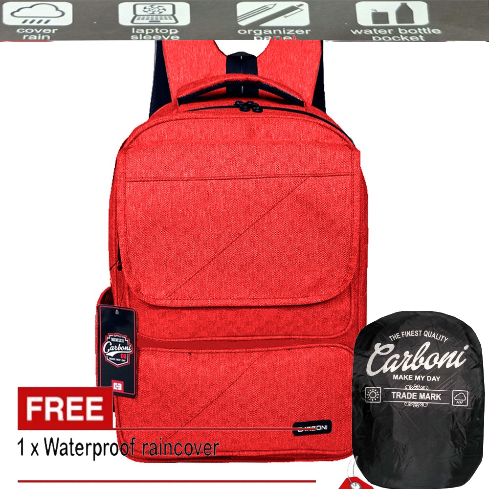 Carboni Fintage Tas Ransel Laptop 14-15 Inchi Mode Korean AA00026 0022-  Original - Red + Raincover