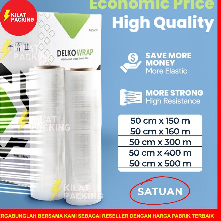 

Kekinian - PLASTIK WRAP WRAPPING KUAT TER- STRETCH FILM DELKOWRAP - VARIAN BENING UKURAN 50CM SATUAN !