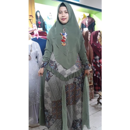 Gami syari DiL Full Ceruty BABYDOLL Busui Double PURING Motif Batik Mix Tile Dot  jilbab Swarovski k