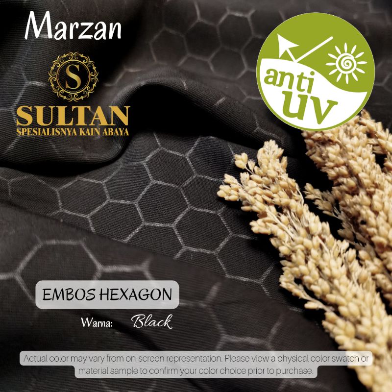 50CM EMBOS HEXAGON MAZEN JET BLACK (HITAM NORMAL) ANTI UV KAIN ABAYA SULTAN (MEREK LAMA: MARZAN)