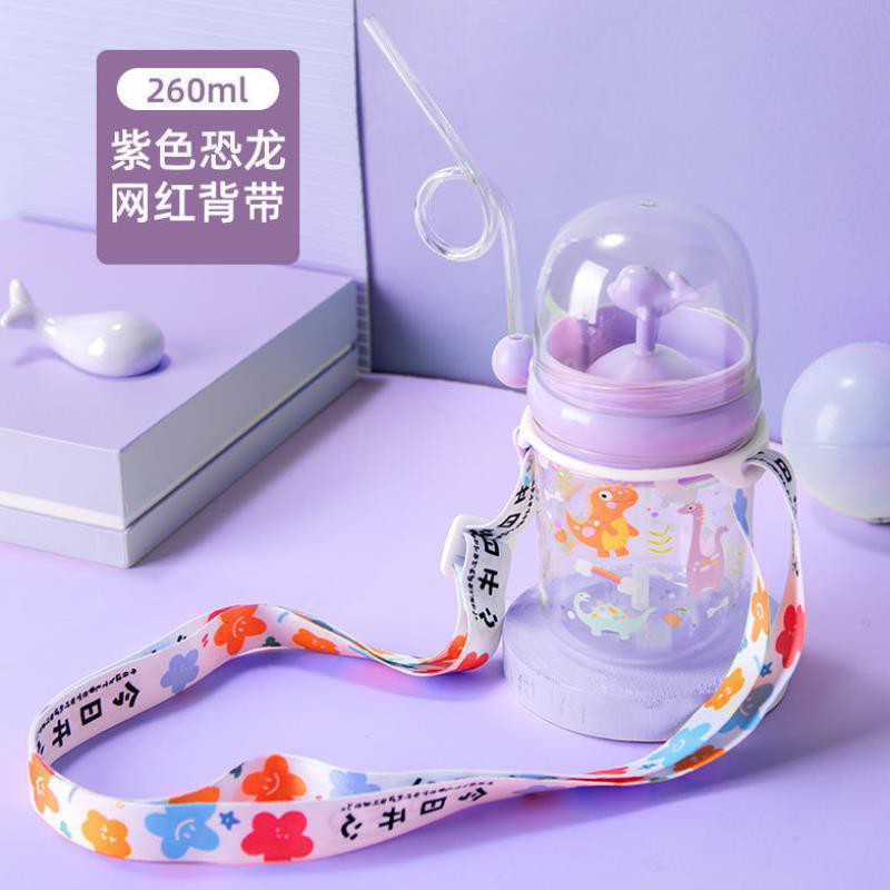 Botol minum anak sedotan air mancur BPA Free karakter lumba-lumba+tali