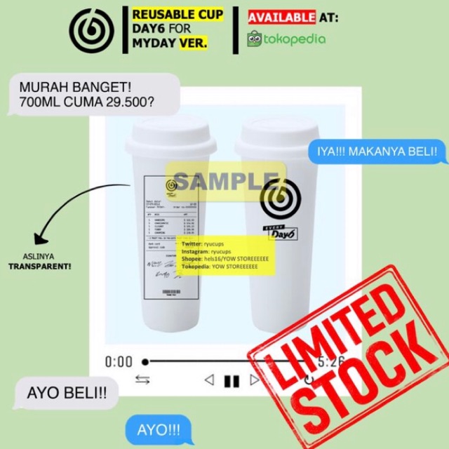 [REUSABLE CUP] DAY6 FOR MYDAY VER. POLYPROPYLENE FREE POLAROID JAE SUNGJIN WONPIL DOWOON YOUNGK