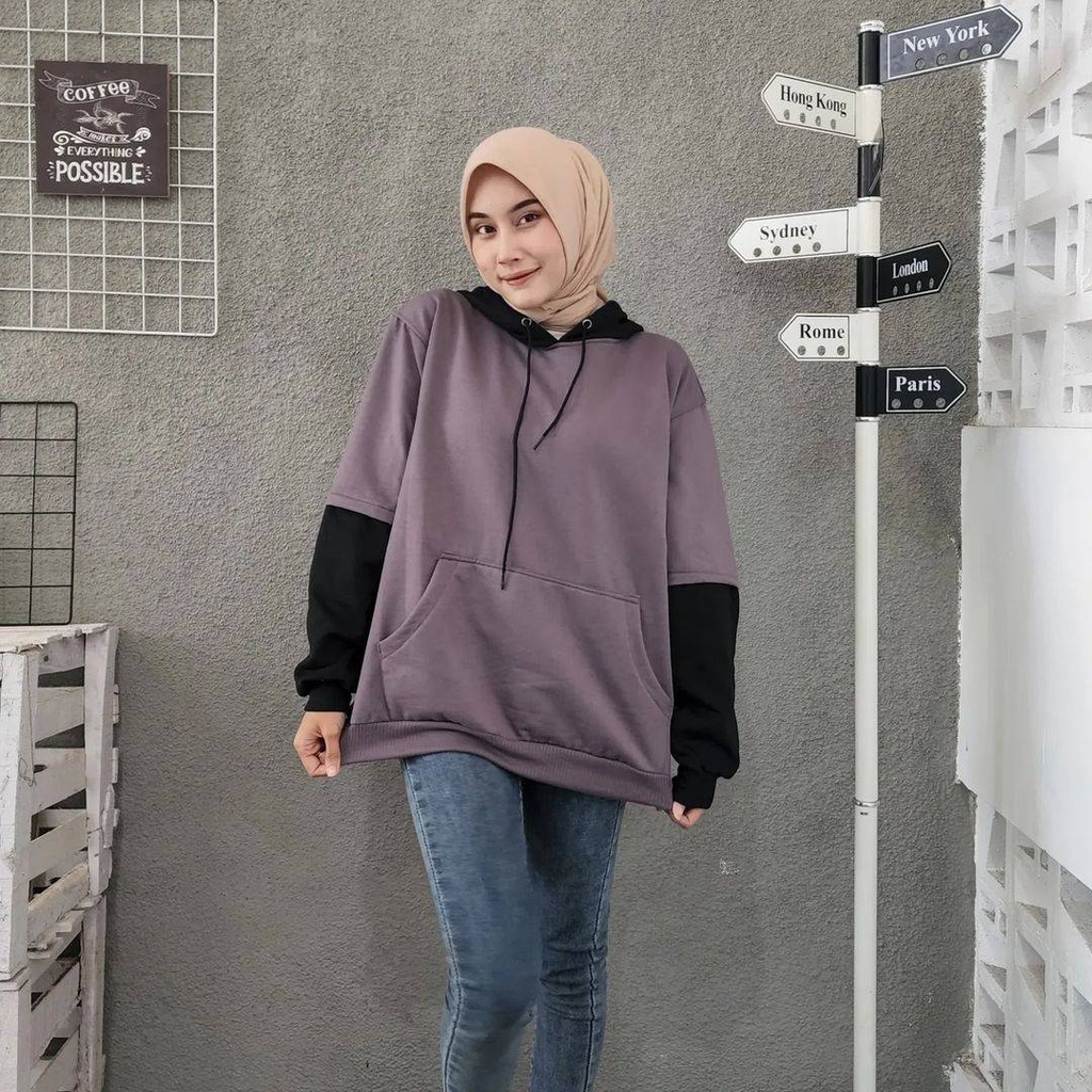 COMBINE Hoodie Oversize Sweater Pria Wanita Outerwear Polos 2 Tone Jacket OOTD Casual Korean Style