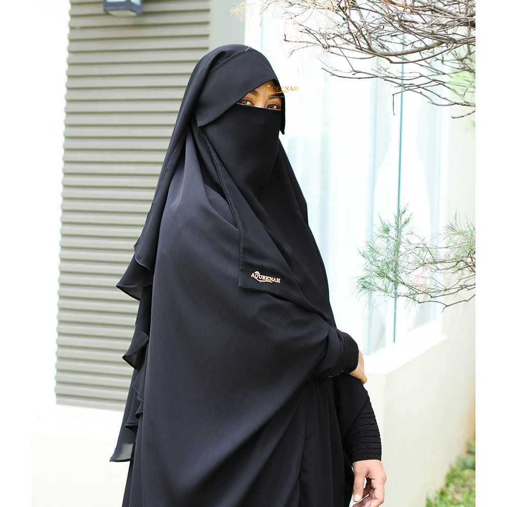 Aqueenah -  Purdah Amira Cadar Yaman Niqab Poni Butterfly Sifon Silk Jetblack Exclusive