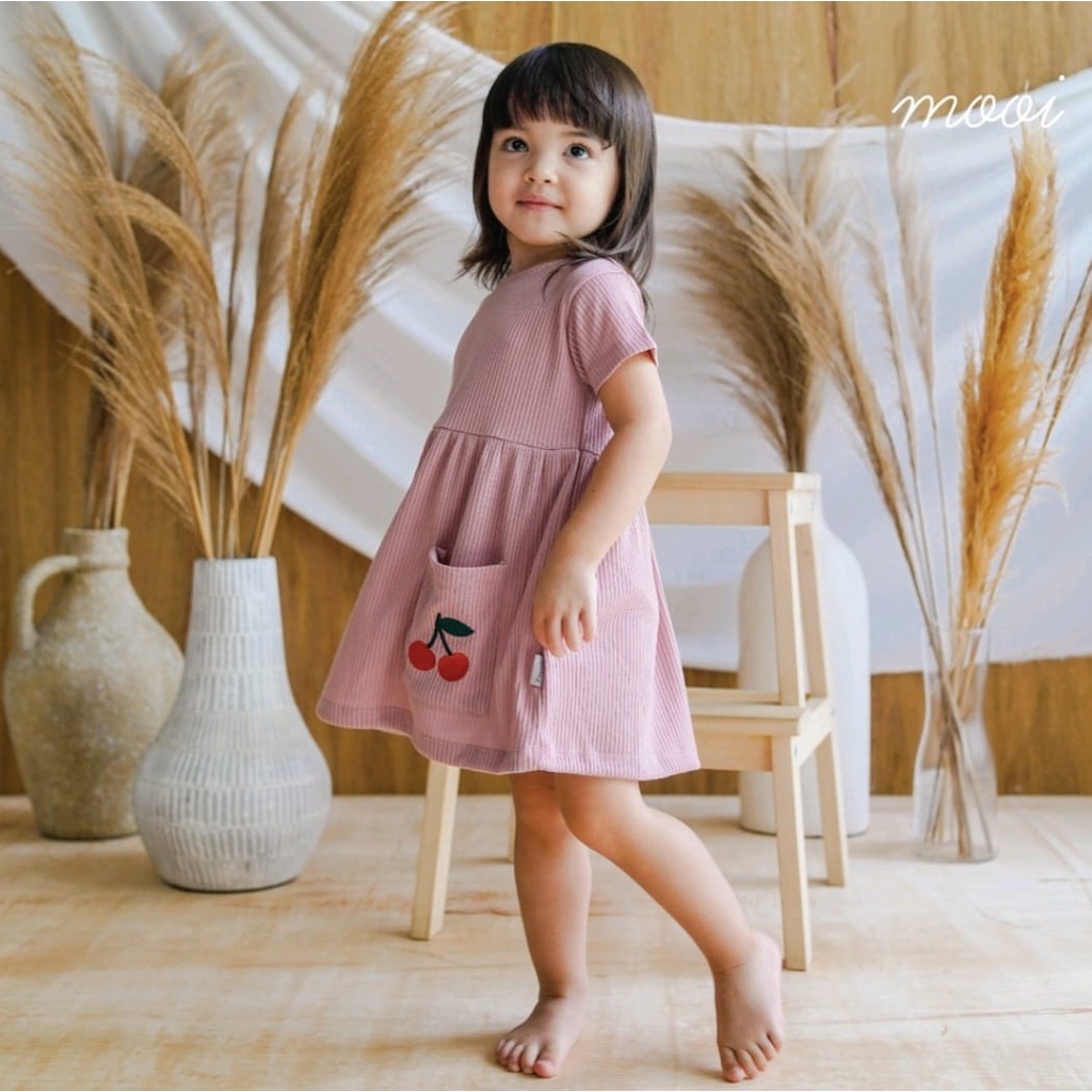 Mooi Dress Anak Perempuan New Color Rib Pocket Dress 1-6 Tahun CBKS SO