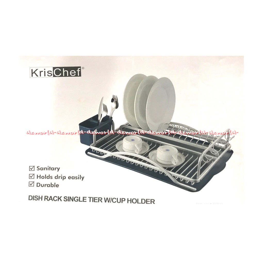 Krischef Dish Rack Single Tier Rak Piring Dan Cangkir Putih Biru