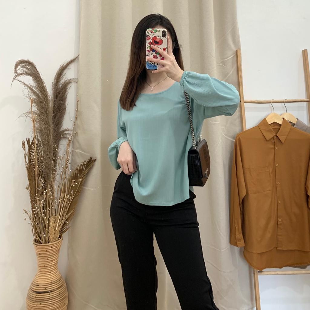 Ally Crinkle Top - PLENARIO ID | Kemeja wanita - Blouse Wanita - Atasan wanita - COD-Mint