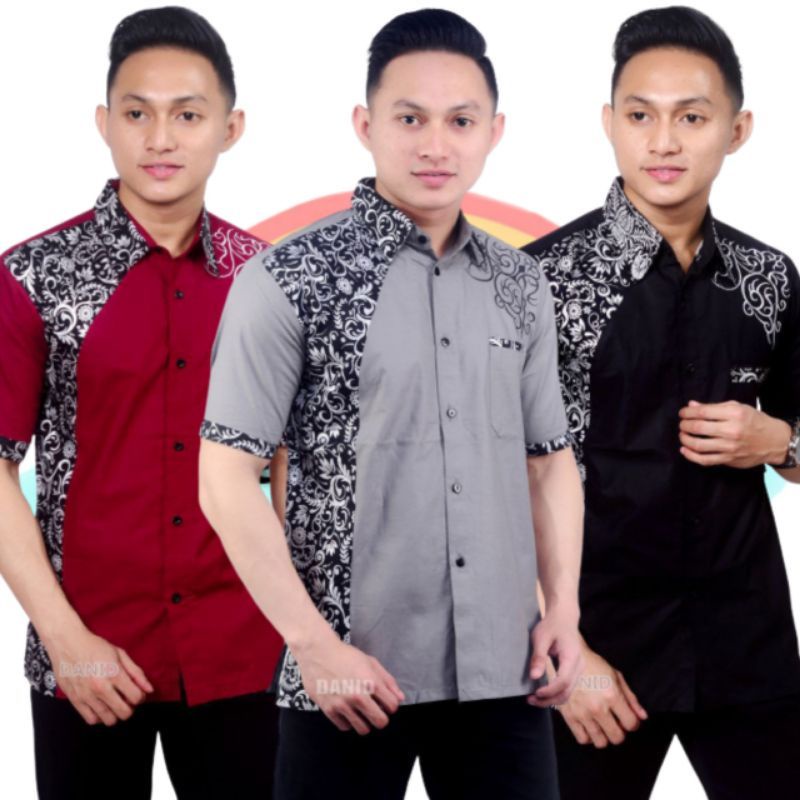 Baju Hem Kemeja Koko Lengan Pendek Pria Dewasa Kombinasi Batik terbaru
