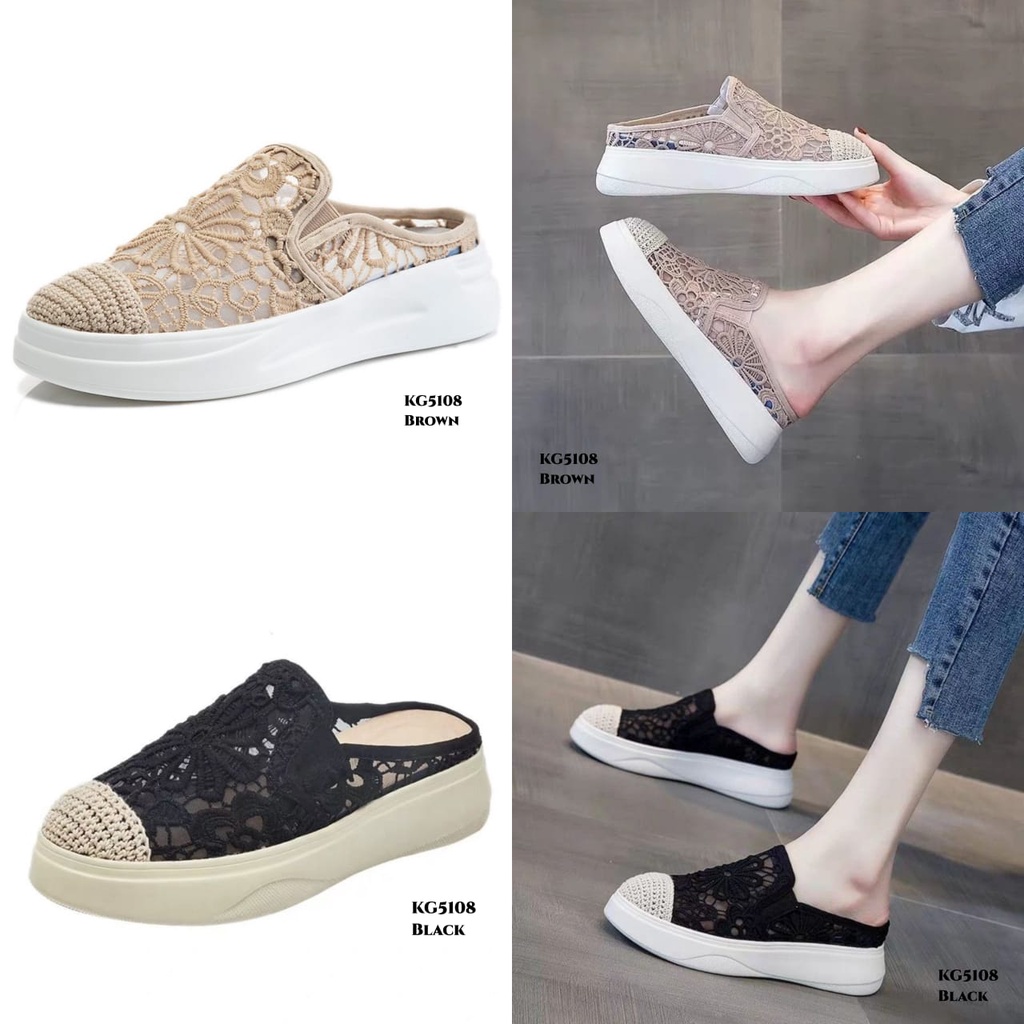 RESTOCK WYN  SNEAKERS SLOP WANITA HOLLOW LACE KG5108