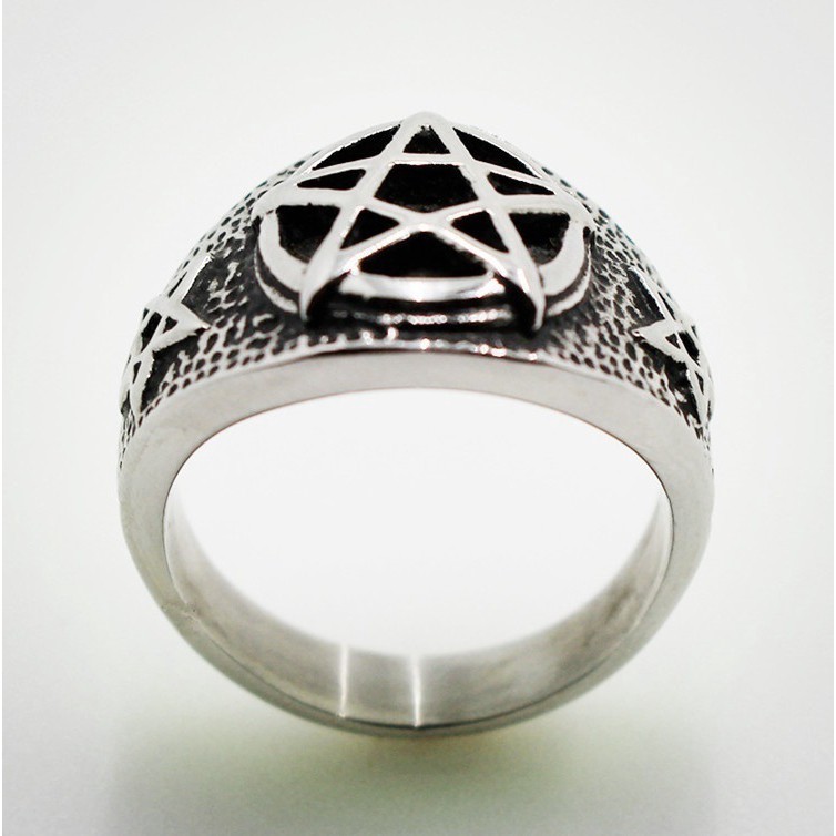 Punk Satan Inverted Pentagram Satanic Symbol Vintage Biker Star Ring Jewelry