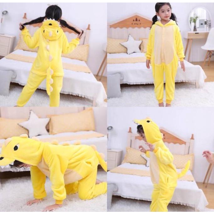 KOSTUM ONESIE DINO KUNING DINOSAURUS PIYAMA BAJU TIDUR COSPLAY ANAK