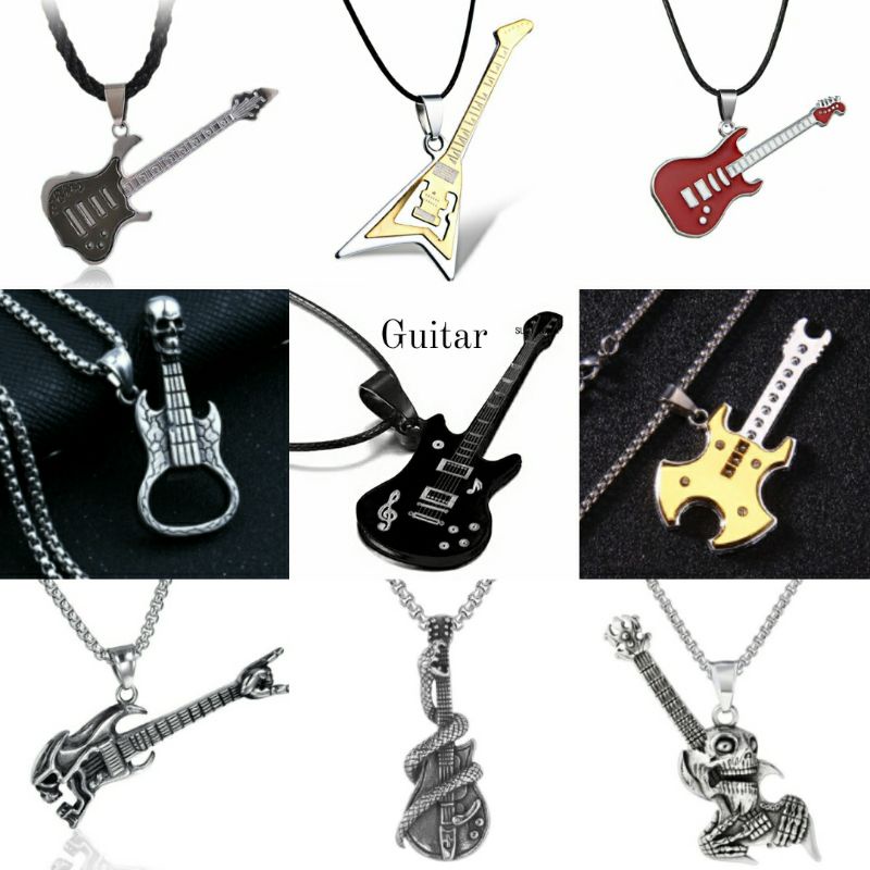 Kalung pria tengkorak punk style men necklace skull guitar music musisi series