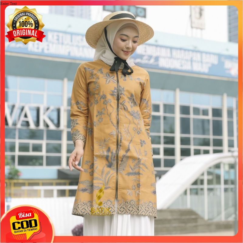 TUNIK OUTER NAWA ATASAN BATIK WANITA LENGAN PANJANG MOTIF KATUN PRINTING BATIK PRABUSENO ORIGINAL