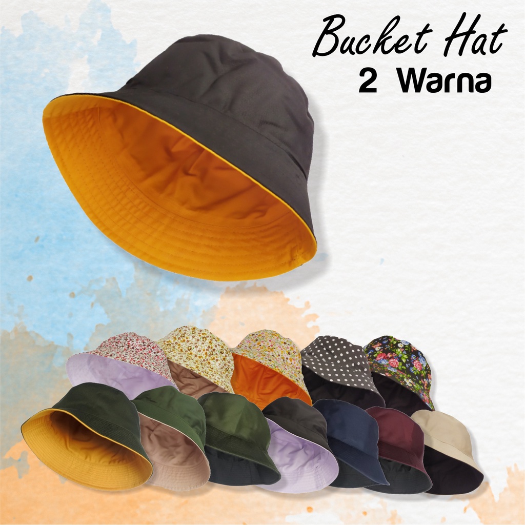 Topi Bundar Bucket Korea Kekinian Japan Drill Bolak Balik Pria Wanita Keren