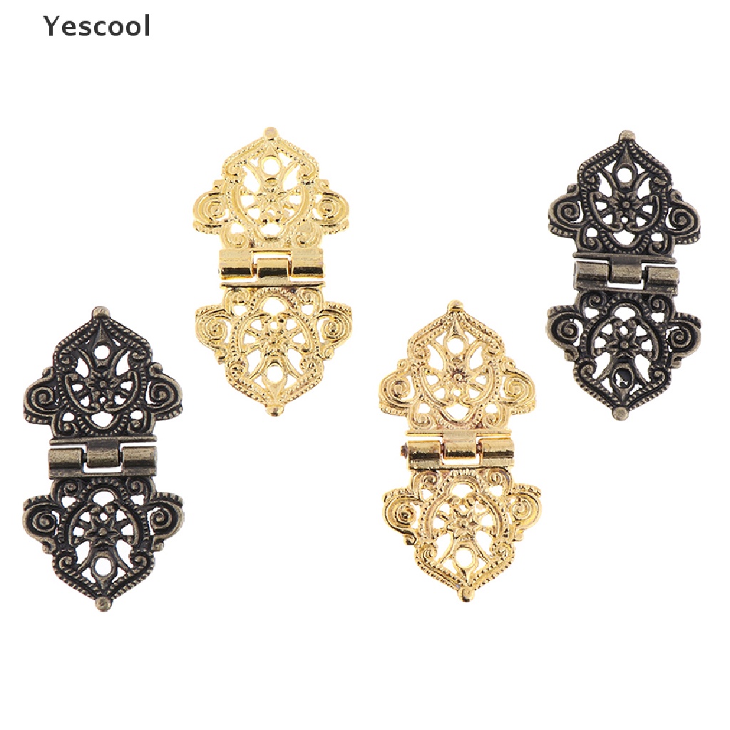 Yescool 2pcs Engsel Pintu Lemari Model Bunga Hollow Bahan Alloy Ukuran 24x54mm