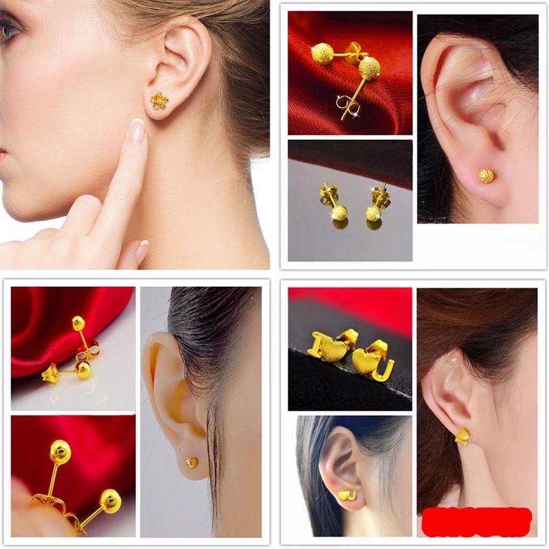 Anting Stud Desain Bunga Warna Emas Gaya Vintage Korea Untuk Wanita