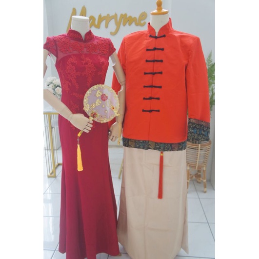 sewa sangjit engagement gown cheongsam laki cowo - red