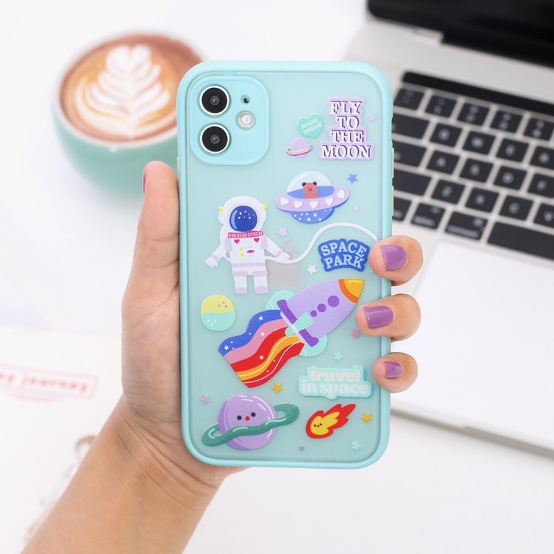 Astronaut Space Soft Case Oppo Reno A1K A3S F9 A15 A37 A71 A33 A53 A31 A52 A54 A74 4F - Space Hybrid  - Lens Cover Camera Protection-SHC MINT(THE MOON)