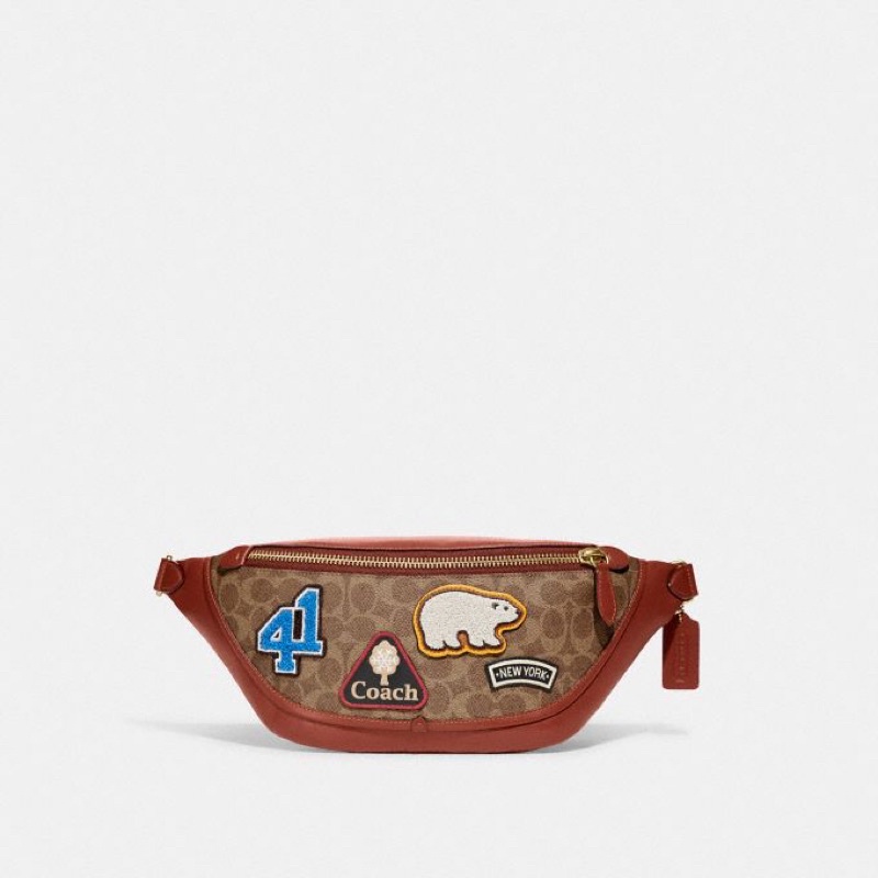 Coach League Belt Bag In Signature Canvas With Patches (C6678)