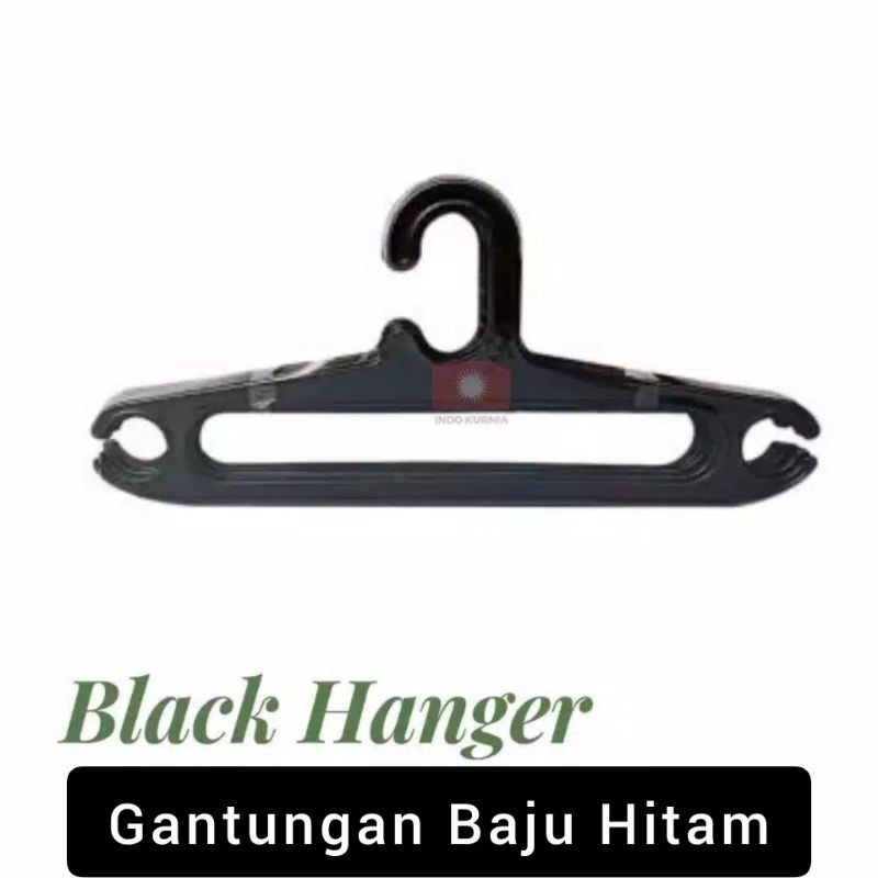 12 pcs Gantungan Baju Plastik Shine Hitam Flat Kuat - Hanger Laundry