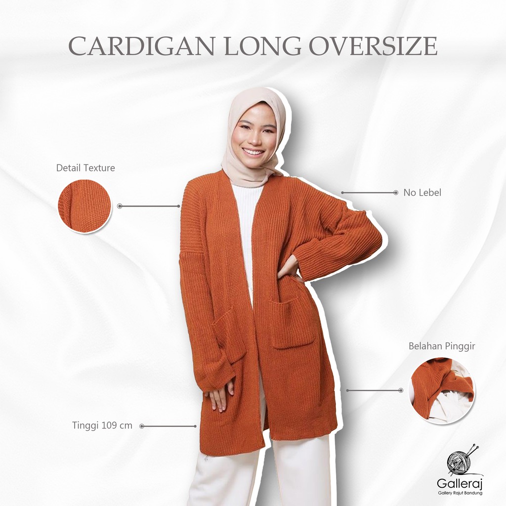 Bae cardigan rajut 3get export super premium panjang LONG KNIT jumbo big size oversize midi loose longgar XL-XXL