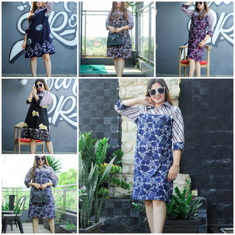 Dress formal wanita casual dress ld 110 kerja panjang dres batik wanita modern dress batik kombinasi