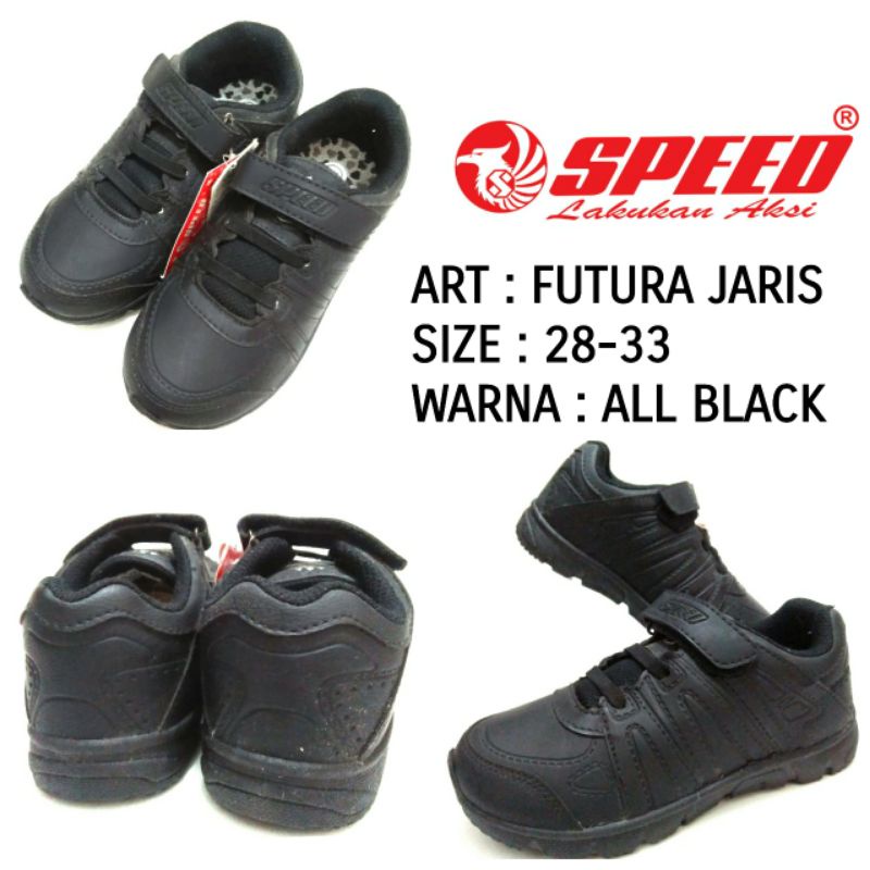 SEPATU SEKOLAH SPEED FUTURA JARIS FULL HITAM SIZE 28-33 SEPATU ANAK UNISEX COWOK CEWEK