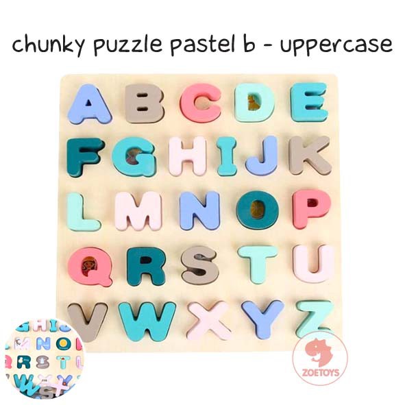 Zoetoys Premium Chunky Puzzle Pastel Alphabet | Wooden 3D Angka Huruf Geometri | Mainan Edukasi Anak | Cari Kado | Cari Kado Natal