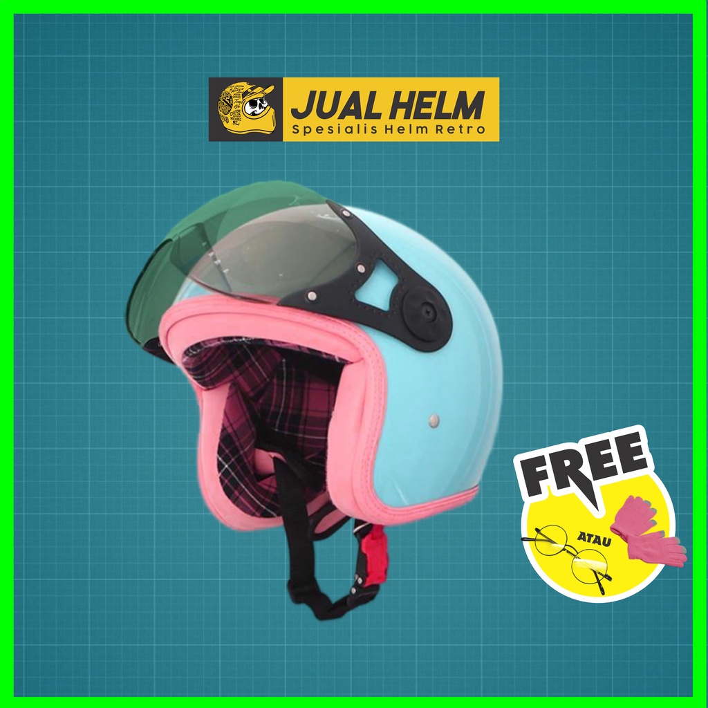 Helm Retro Wanita SADA ROSA NEW FLANEL TOSCA GREEN PASTEL