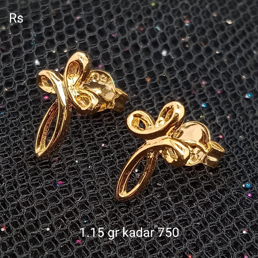 Tindik emas 17K kadar 750 - model salib lengkung berat 1.15 gram - 3232