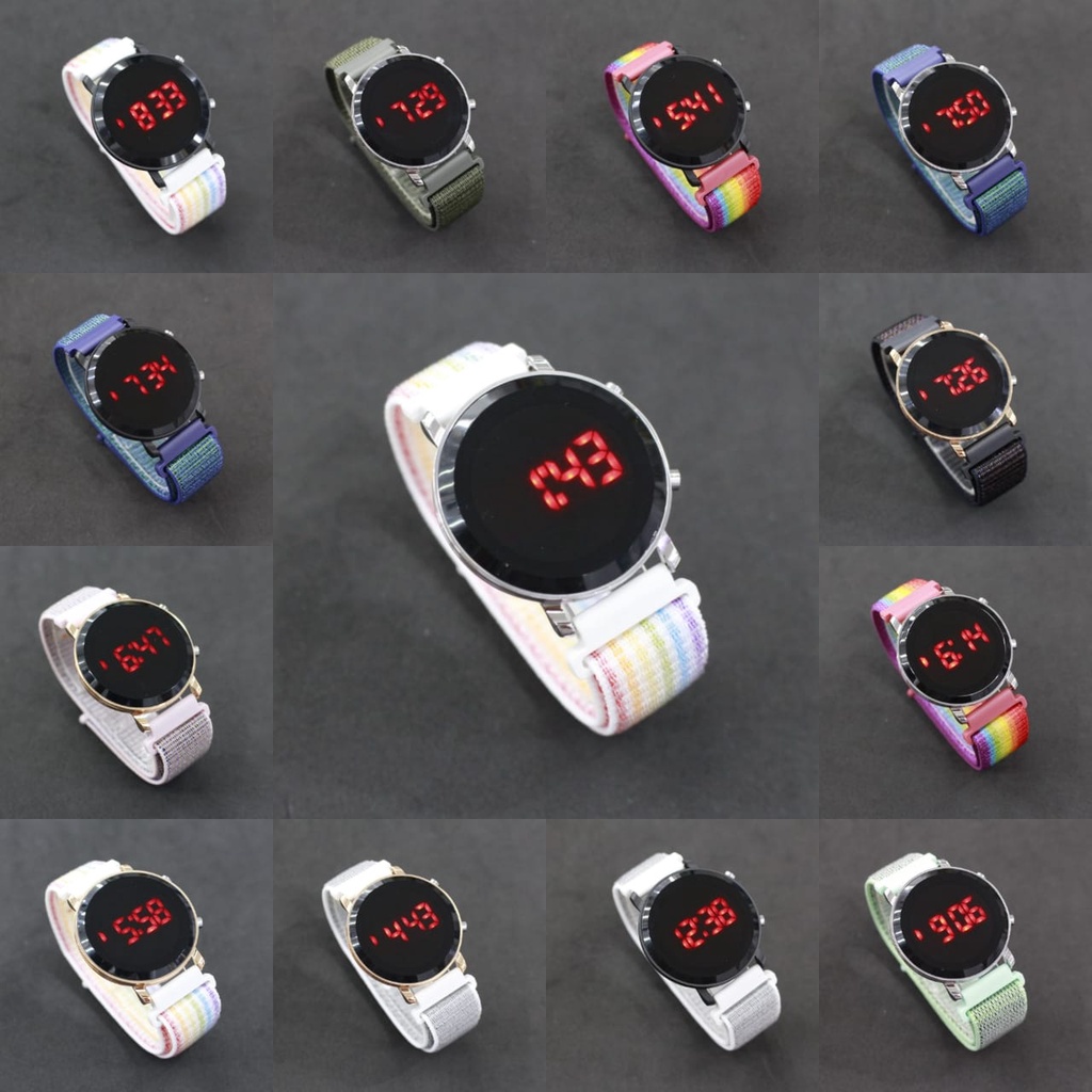 Jam tangan  murah anak / jam wanita  bulat LED Strap nylon kanvas