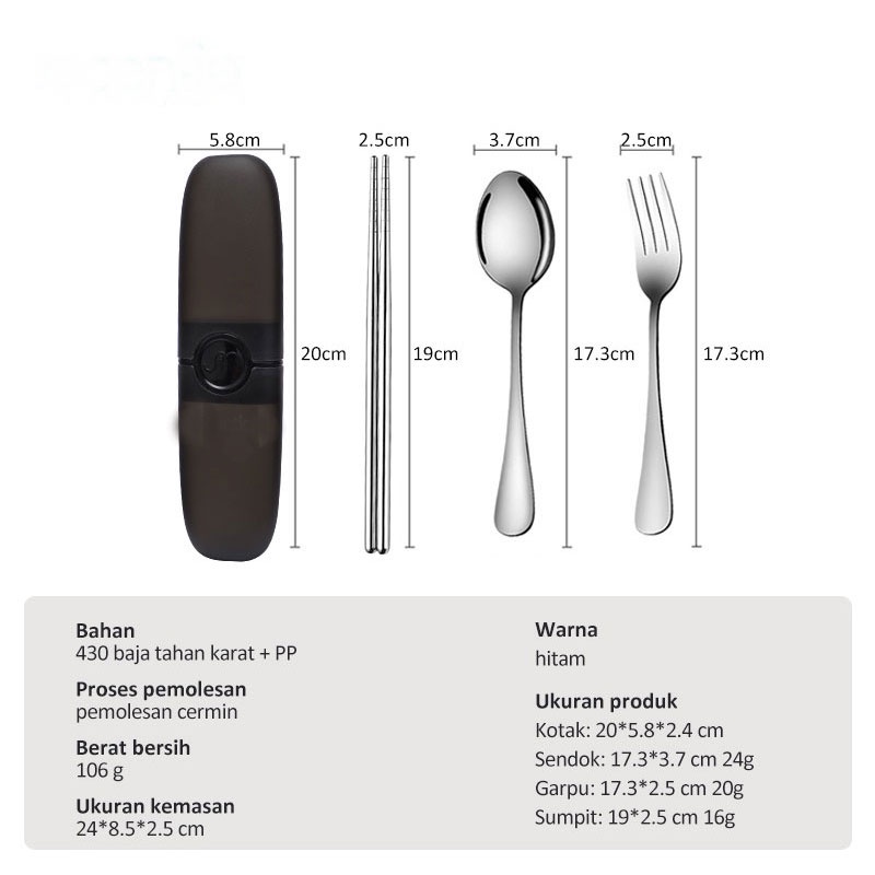 Sendok Set Alat Makan Stainless Steel 2/3pcs Set Makan Stainless Steel Sumpit Dengan Kotak Berbahan Sendok Grapu Set