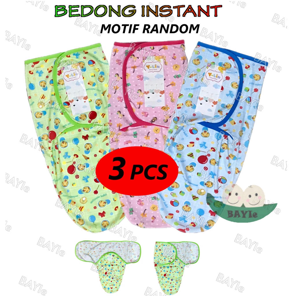 BAYIe - 3 pcs Bedong Bayi Instan Kretekan Y-LIN motif RANDOM / Bahan 100%Katun