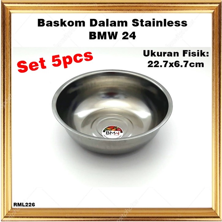 [Set 5pcs] Baskom Dalam/Mixing Bowl Stainless BMW 24