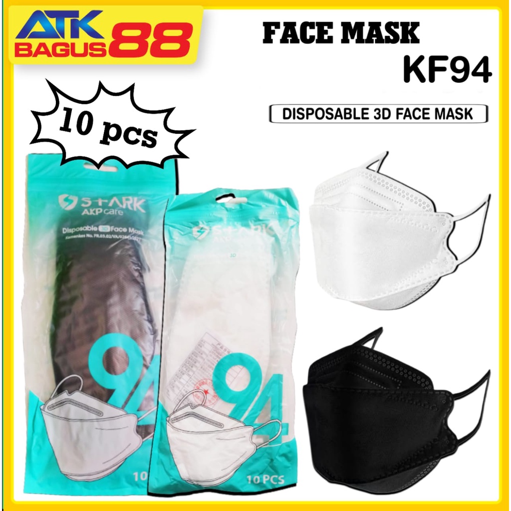 10 pcs Masker kf94 warna putih /careion/kemasan plastik