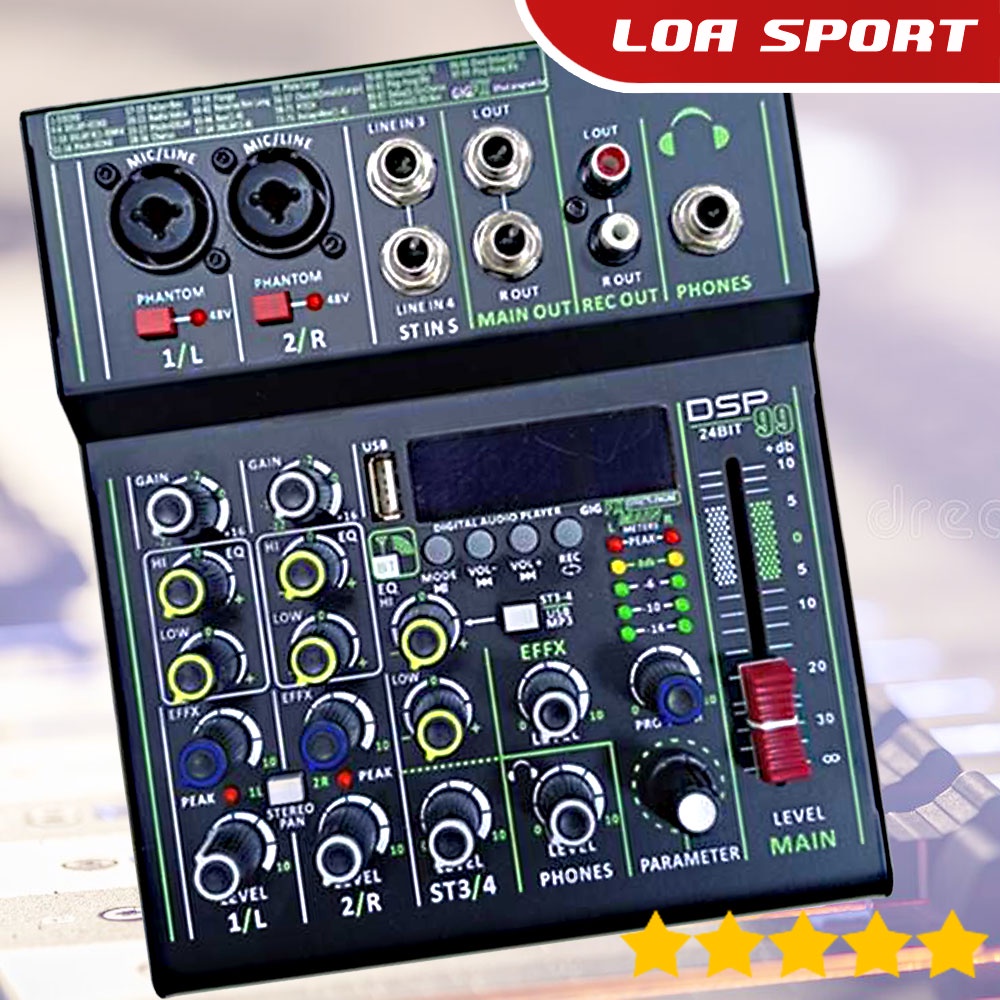 Mixer Audio Karaoke USB Bluetooth 4 Channel 99 Efek DSP 24 Bit