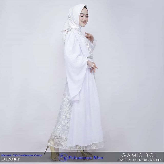 Setelan Gamis BCL Full Furing Warna Putih / Gamis Dress