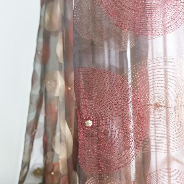 ♠ Vitrase, u/ gorden jendela D# retro coklat bordir bulat (ada cacat) ➭