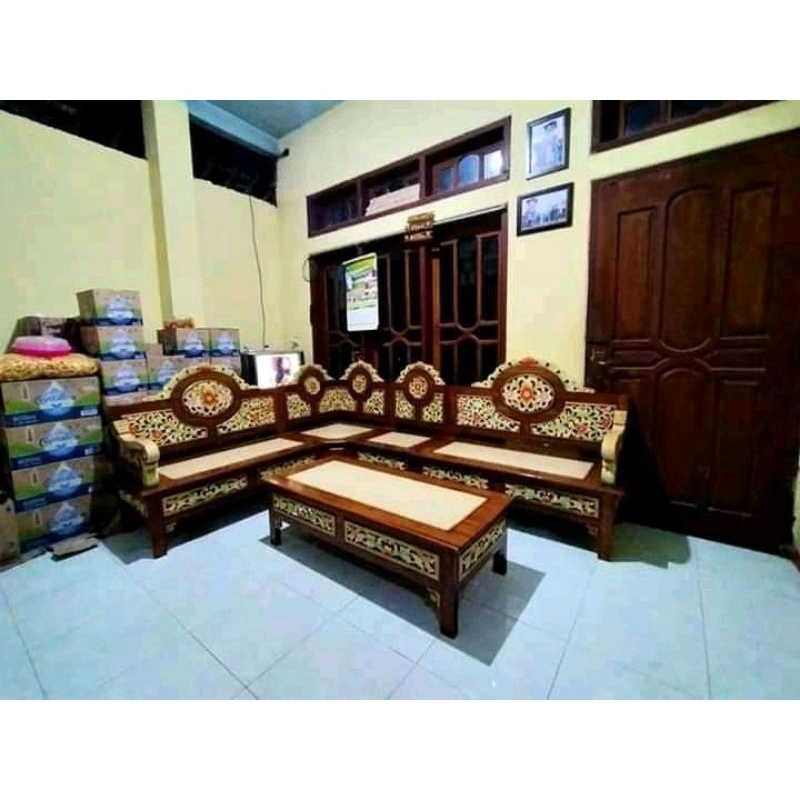 kursi tamu sudut kayu jati ukir klasik mewah modern furniture murah mebel jepara