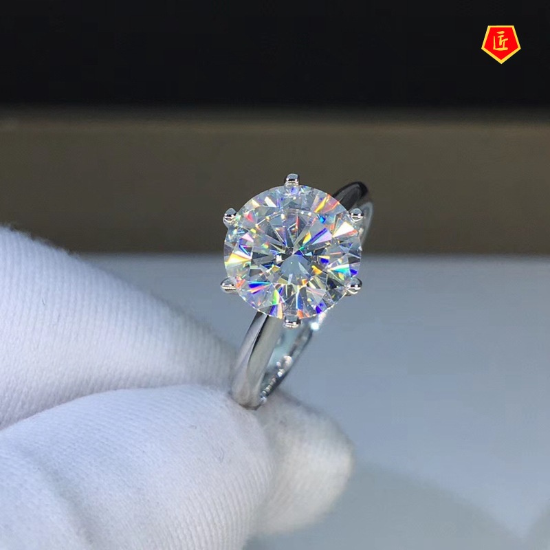 [Ready Stock]Crown Classic Six-Claw Moissanite Open Ring