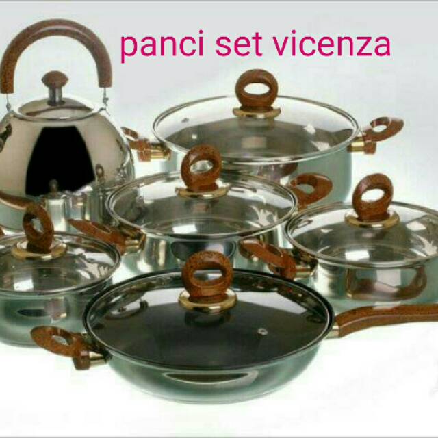 Panci set vicenza ada 6macam tutup kaca bahan stenlis elegant